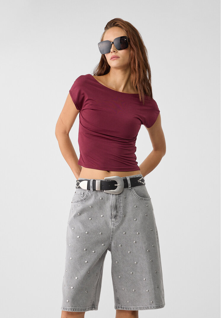 Stradivarius Bermude Jort Denim Ținte Denim Negru 42