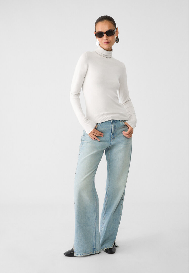 Stradivarius High neck knit jumper  Ecru L