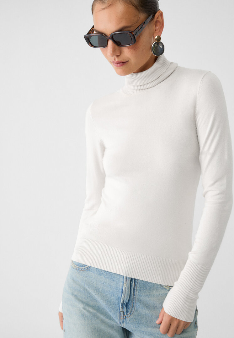 Stradivarius High neck knit jumper  Ecru L