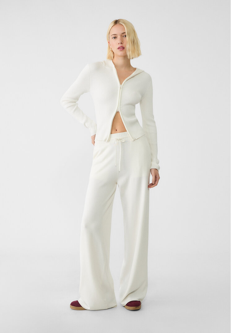 Stradivarius Pantaloni Din Tricot Relaxed Fit Ecru S