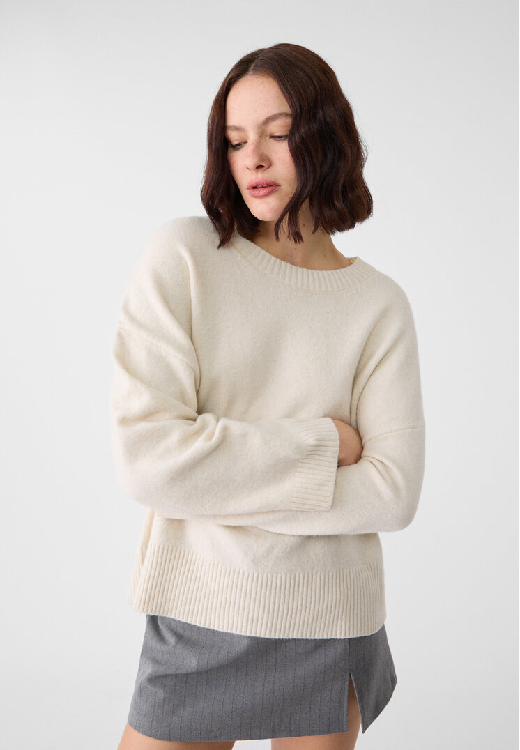 Stradivarius Pulover Din Tricot Soft Piatră L