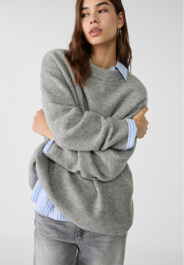 Stradivarius Pulover Din Tricot Soft Gris Amestec M