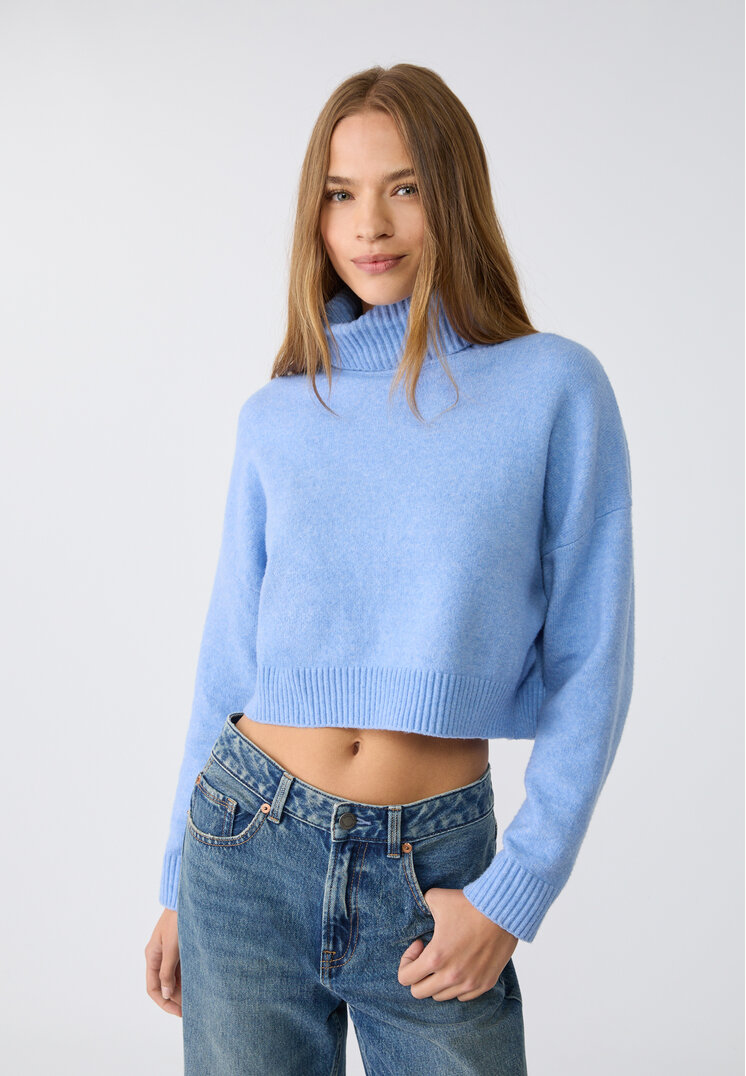 Stradivarius Pulover Din Tricot Soft Azuriu Xs