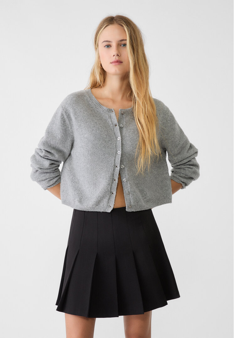 Stradivarius Jachetă Din Tricot Moale La Atingere Cu Nasturi Gris Amestec M
