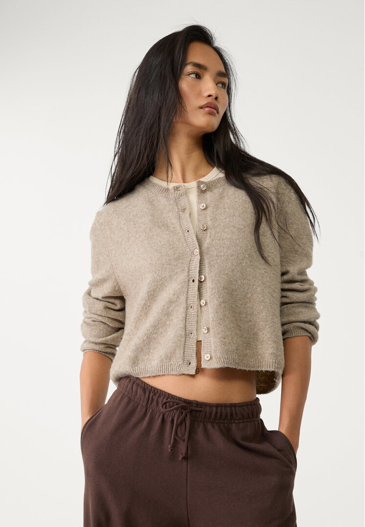 Stradivarius Jachetă Din Tricot Moale La Atingere Cu Nasturi Piatră Xs