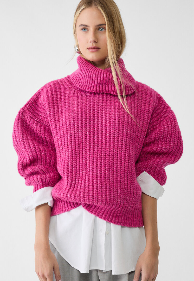 Stradivarius Pulover Din Tricot Cu Guler Întors Rib M