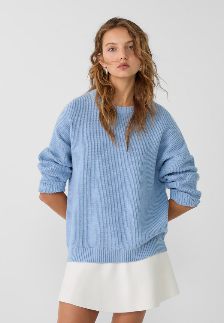 Stradivarius Pulover Tricot Azuriu S