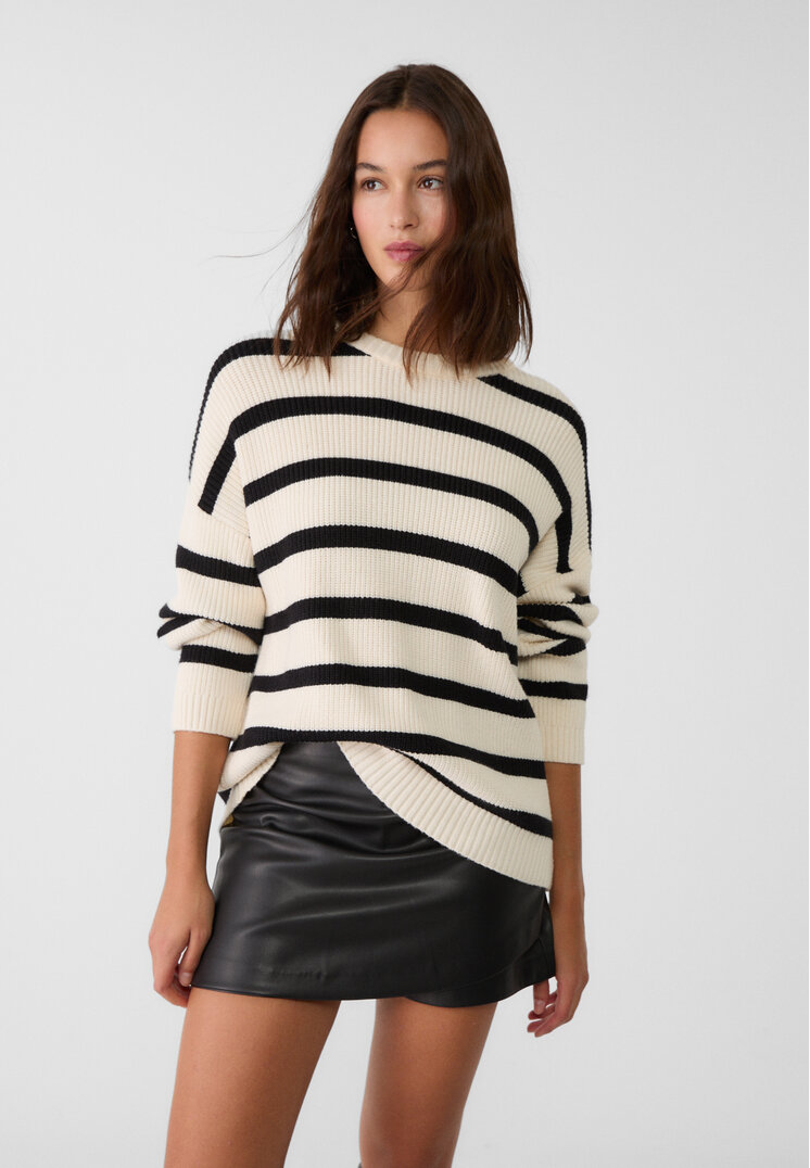 Stradivarius Pulover Din Tricot În Dungi Transparent Xl