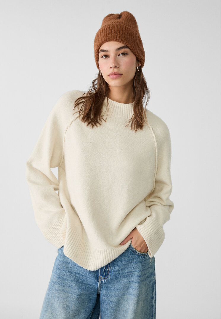 Stradivarius Pulover Simplu Din Tricot Vanilie M