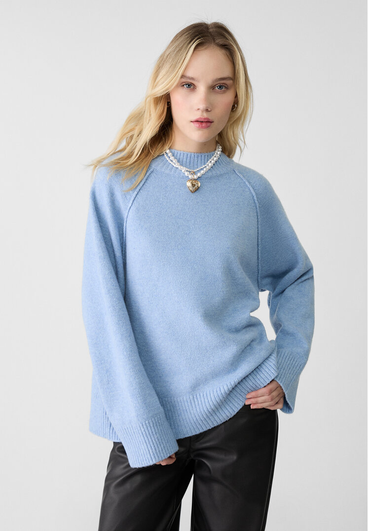 Stradivarius Pulover Simplu Din Tricot Azuriu S
