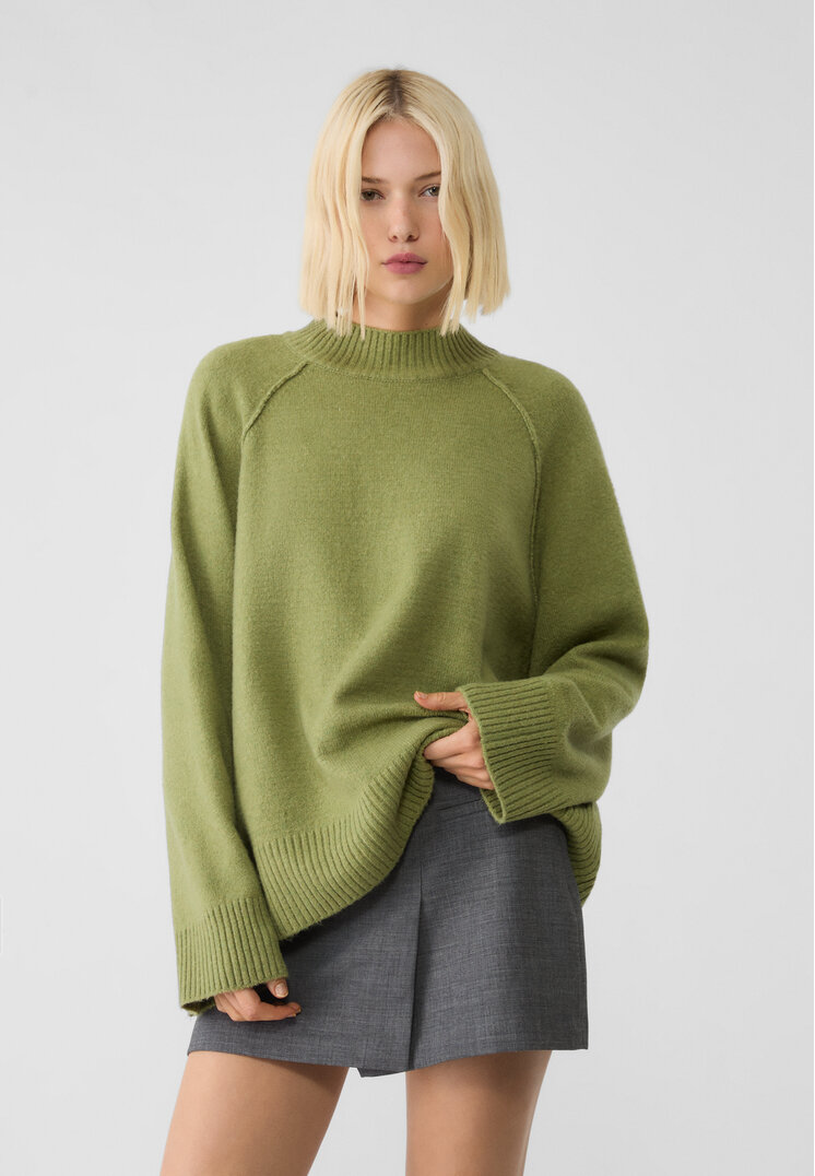Stradivarius Pulover Simplu Din Tricot Verdes Fistic Xs