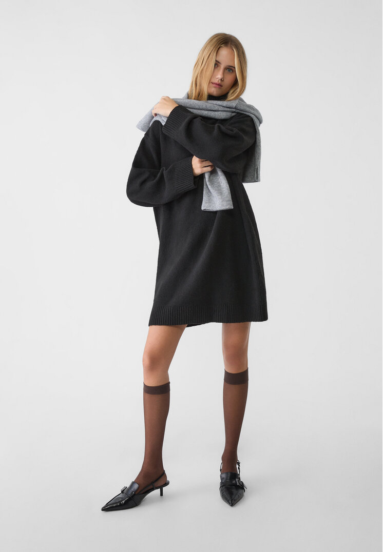 Stradivarius Felted knit turtleneck dress  Black XS