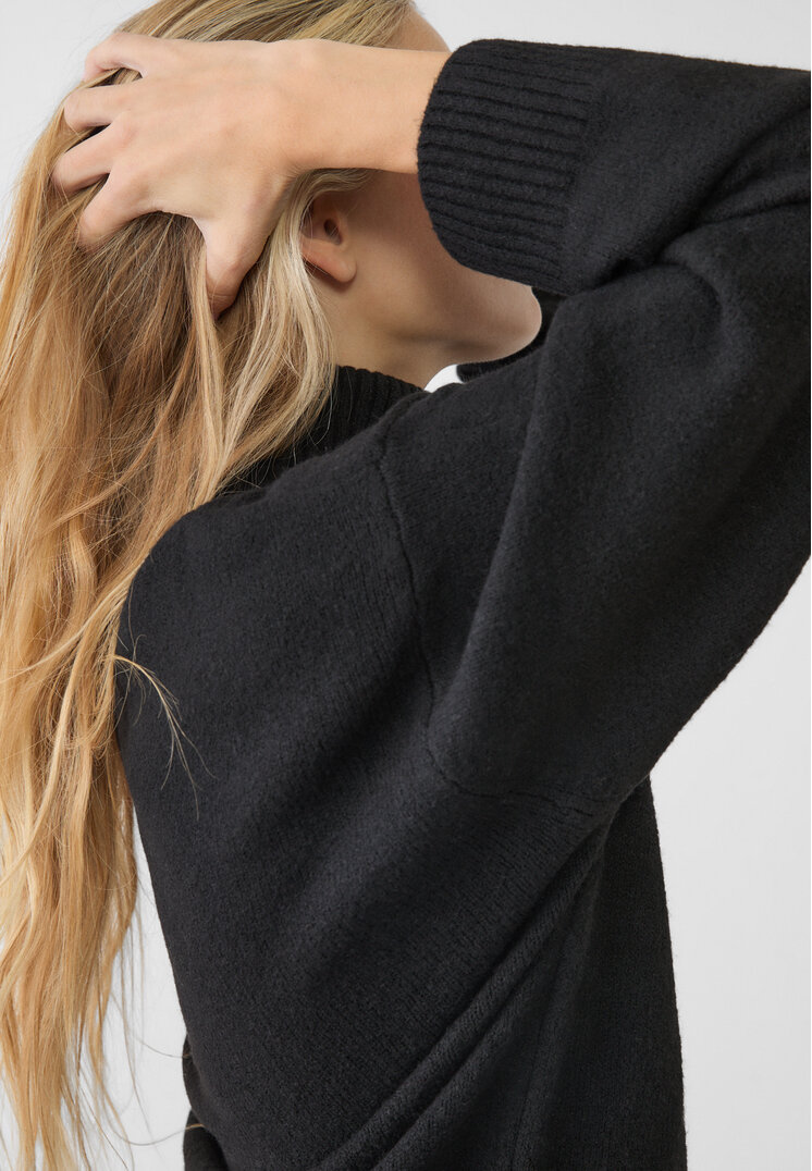 Stradivarius Felted knit turtleneck dress  Black XS