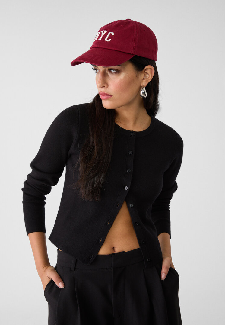 Stradivarius Jachetă Din Tricot Cu Nasturi Negru M