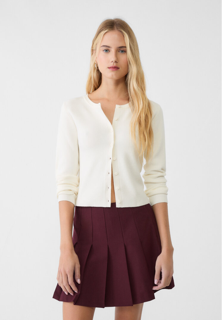 Stradivarius Jachetă Din Tricot Cu Nasturi Ecru L