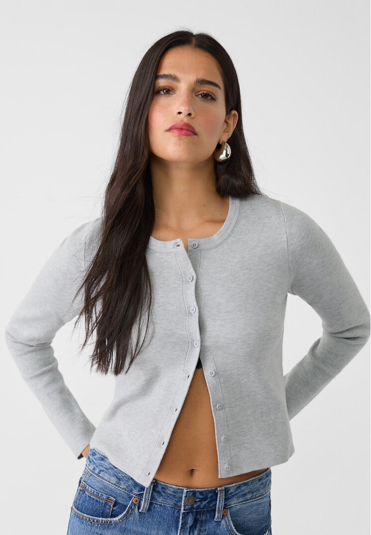 Stradivarius Jachetă Din Tricot Cu Nasturi Gris Amestec L