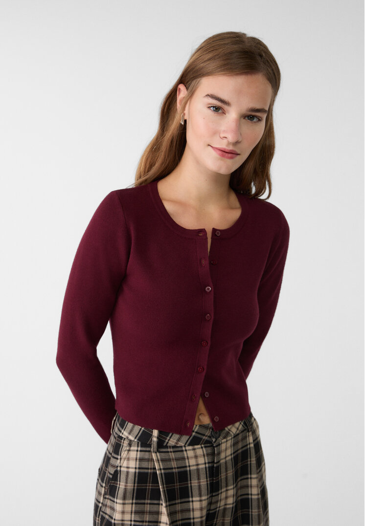 Stradivarius Jachetă Din Tricot Cu Nasturi Mov M