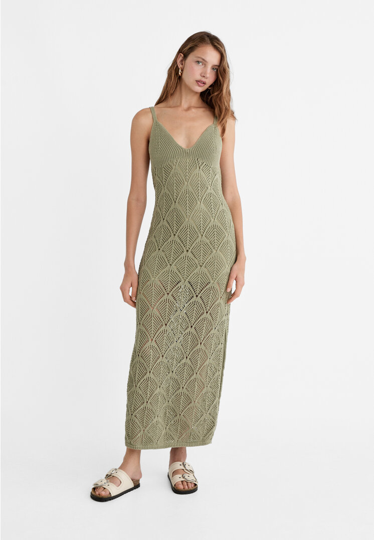 Stradivarius Vestito crochet spalline Verde M Recommend