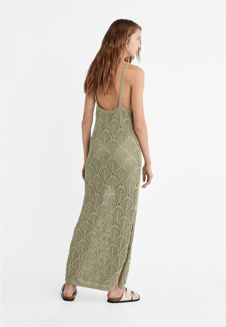 Stradivarius Vestito crochet spalline  Verde XS