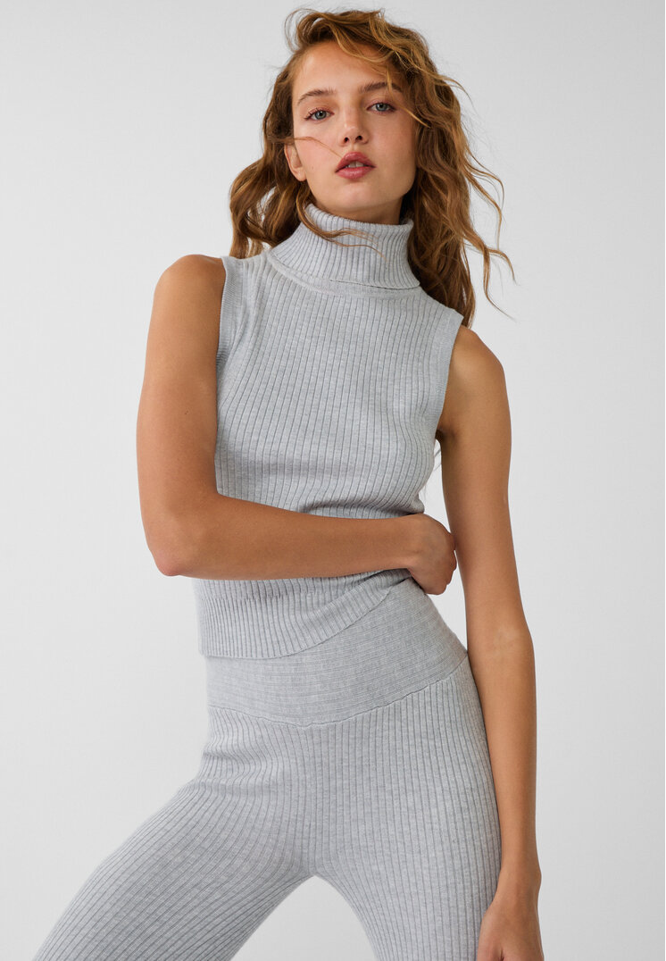 Stradivarius Top Din Tricot Fără Mâneci Gris Amestec L