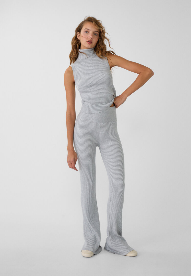 Stradivarius Pantaloni Evazați Din Tricot Gris Amestec S