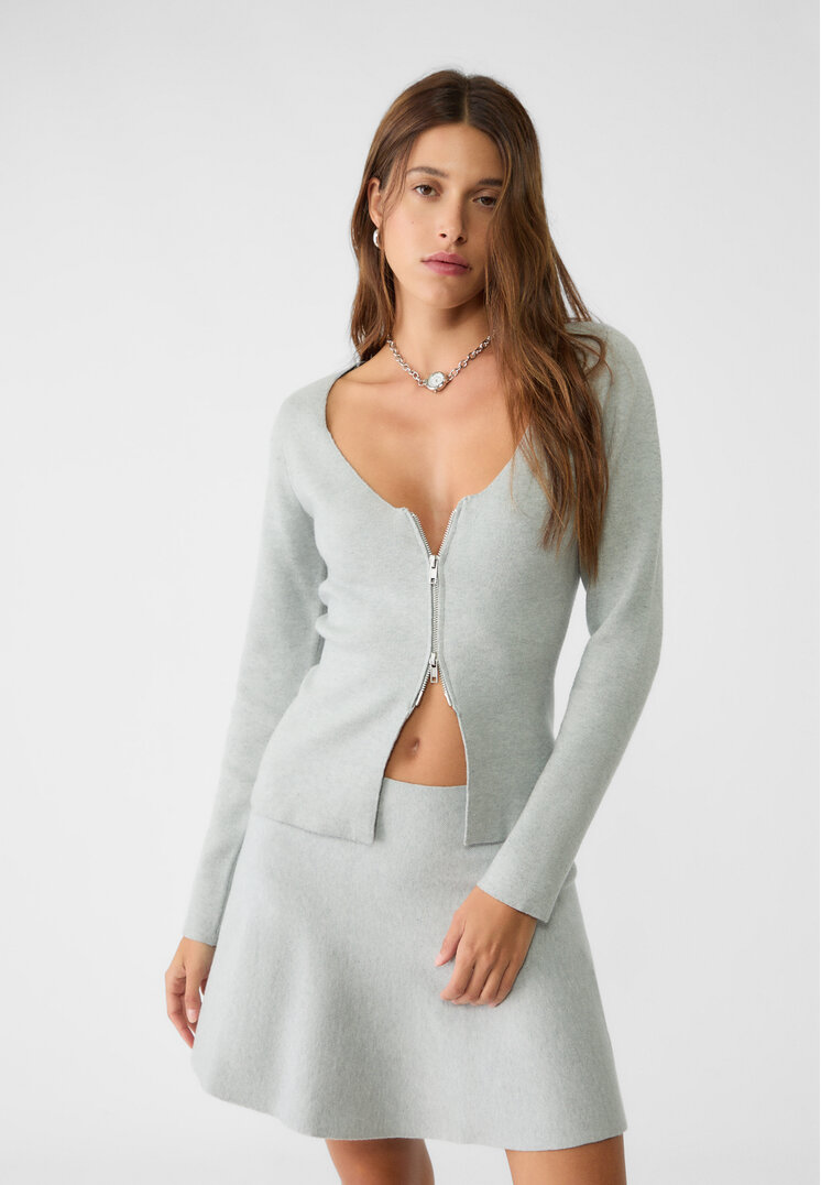 Stradivarius Fustă Vaporoasă Din Tricot Gris Amestec M