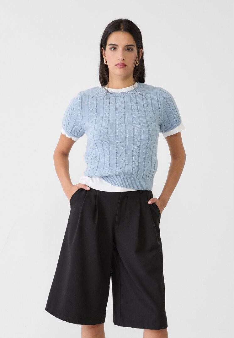 Stradivarius Pulover Din Tricot Împletit Cu Mânecă Scurtă Azuriu S