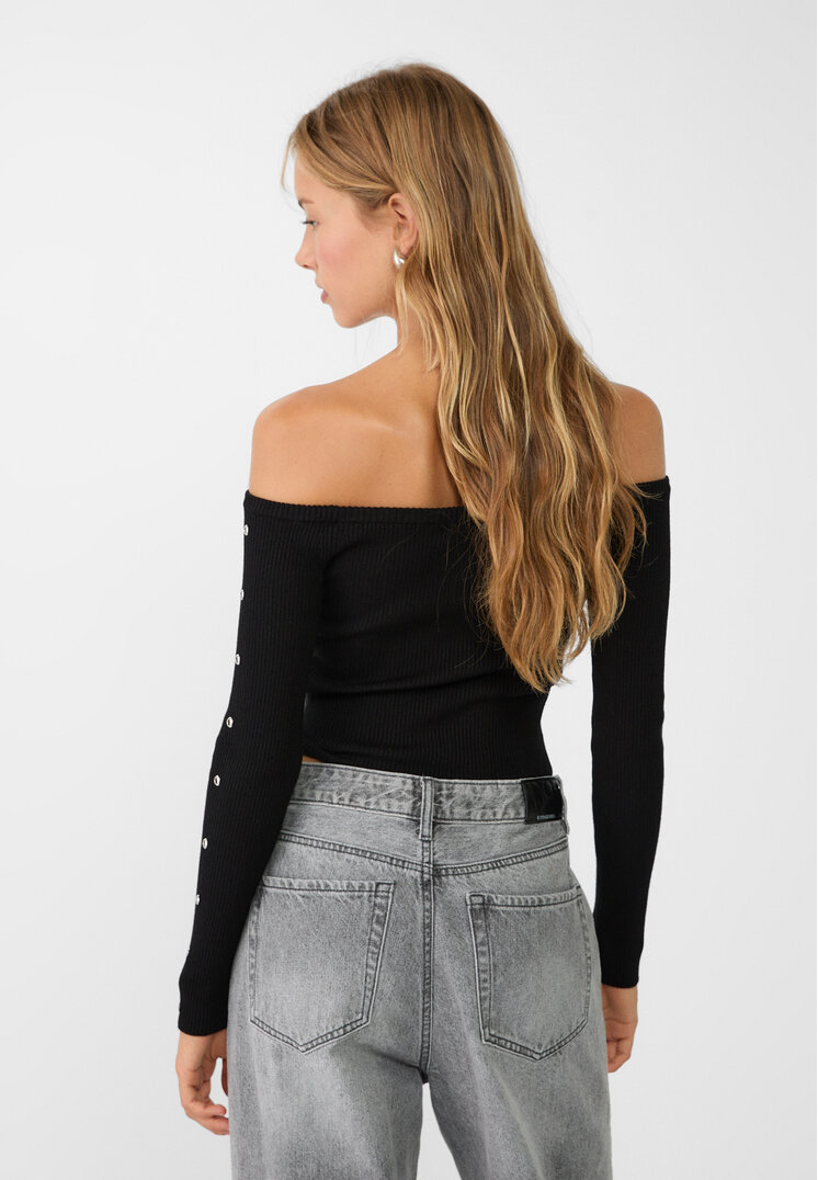 Stradivarius Knit sweater with eyelets  Black XS