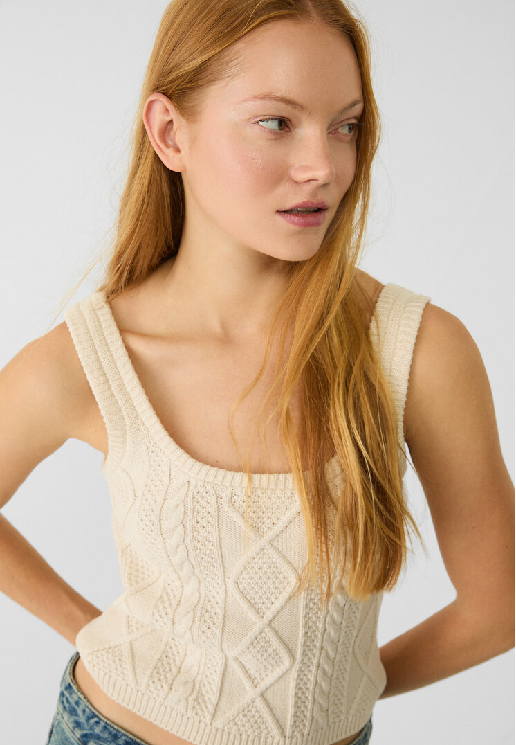 Stradivarius Top Împletit Din Tricot Vanilie Xl