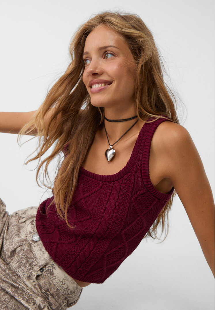 Stradivarius Top Împletit Din Tricot Grena M