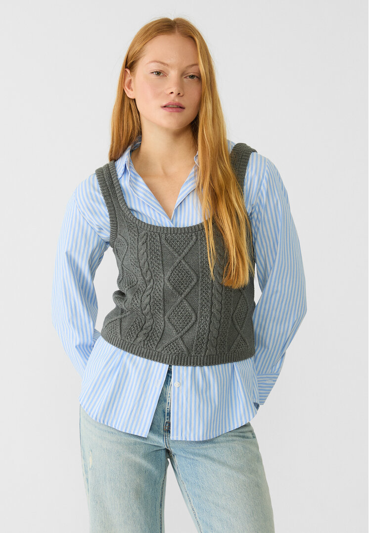 Stradivarius Top Împletit Din Tricot Gri Închis M