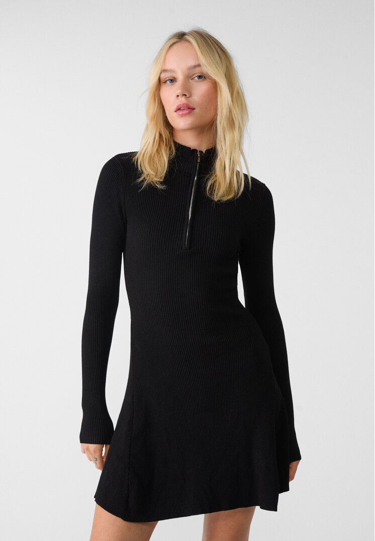 Stradivarius Rochie Mini Fluidă Din Tricot Negru Xs