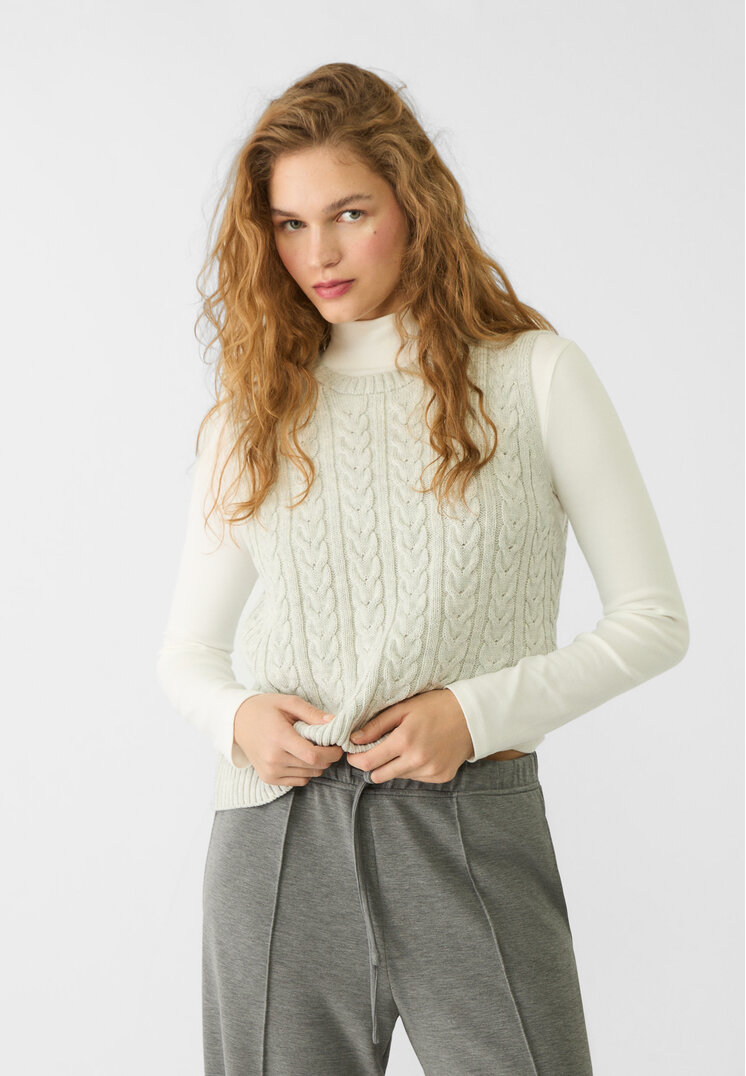 Stradivarius Vestă Din Tricot Cu Deschidere La Spate Gris Amestec S