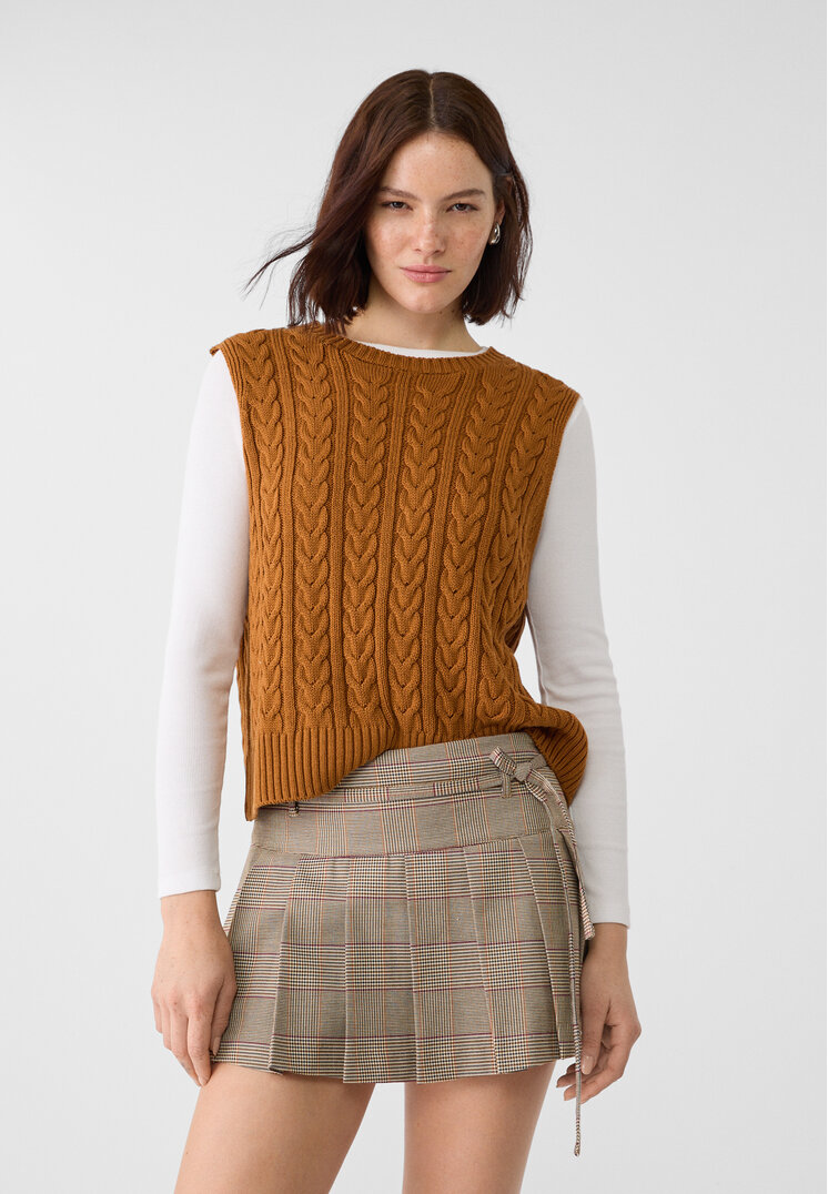 Stradivarius Vestă Din Tricot Cu Deschidere La Spate Ocru L