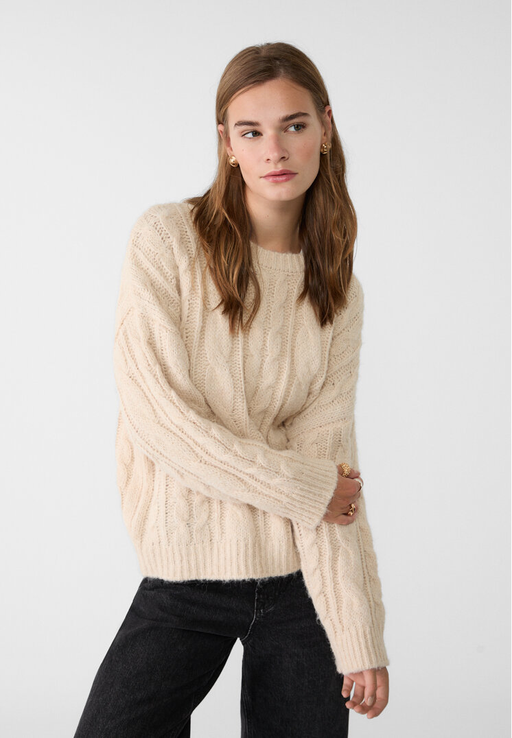 Stradivarius Pulover Din Tricot Împletit Piatră L