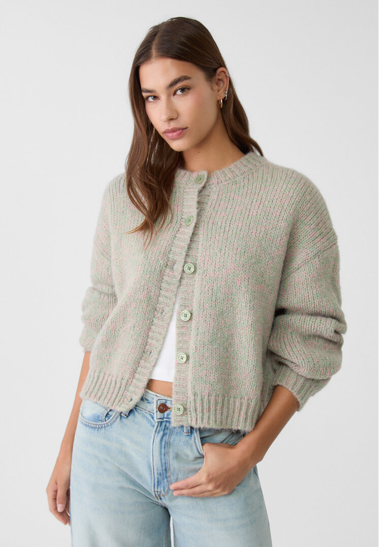 Stradivarius Jachetă Din Tricot Cu Amestec Verde Măslină S