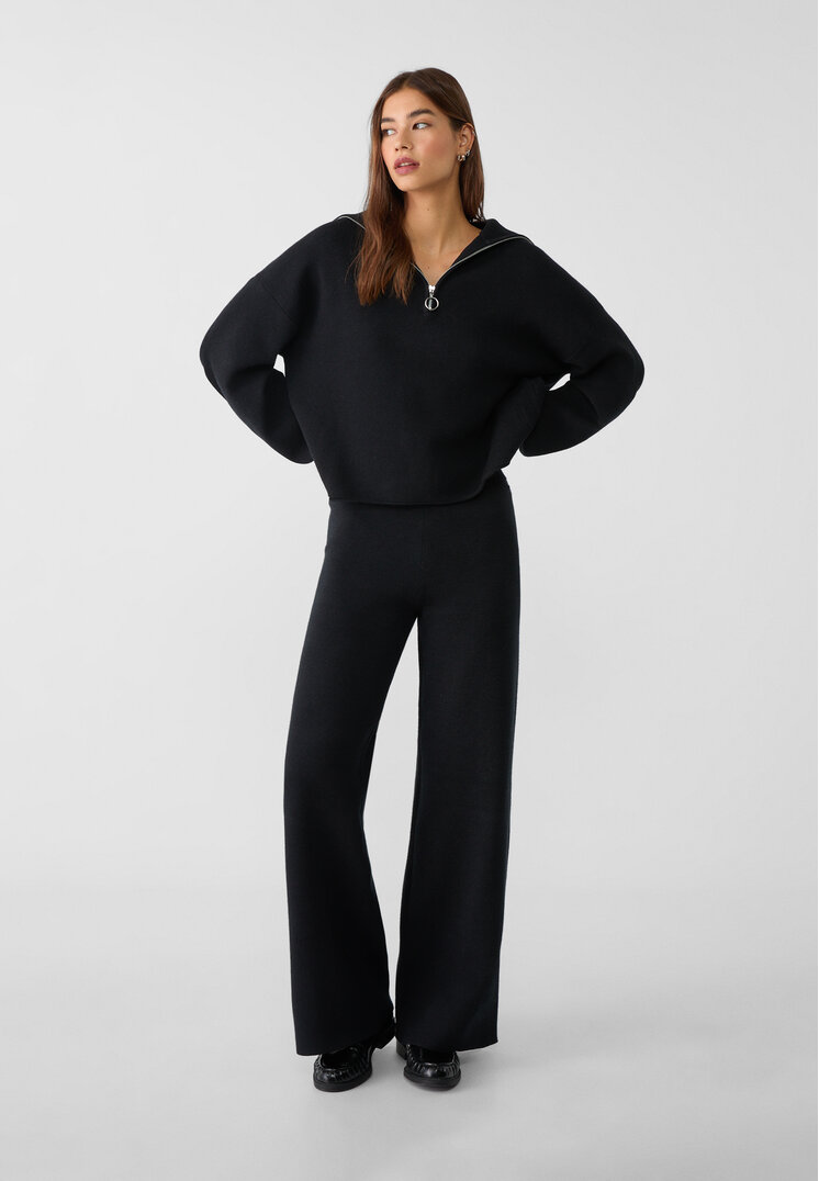 Stradivarius Pantaloni Largi Din Tricot Negru L
