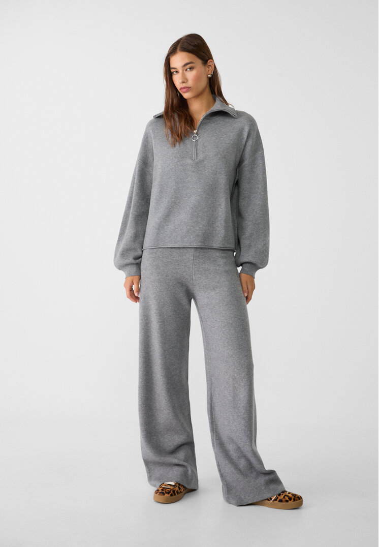 Stradivarius Pantaloni Largi Din Tricot Gri Închis Xs