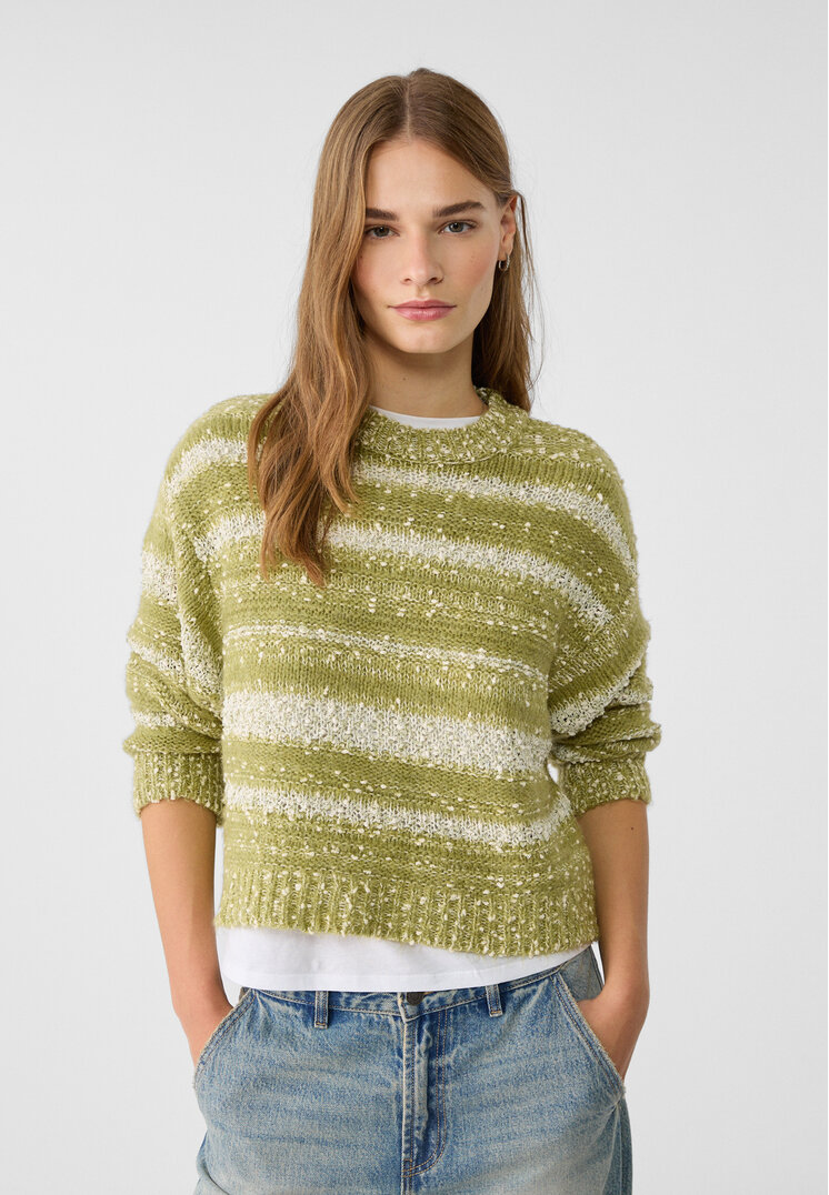 Stradivarius Pulover Din Tricot În Dungi Verdes Fistic L