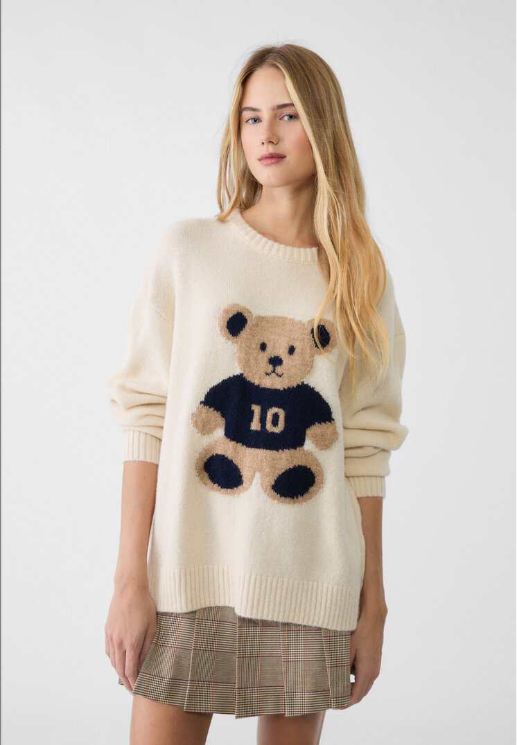 Stradivarius Pulover Din Tricot Cu Desen Vanilie M