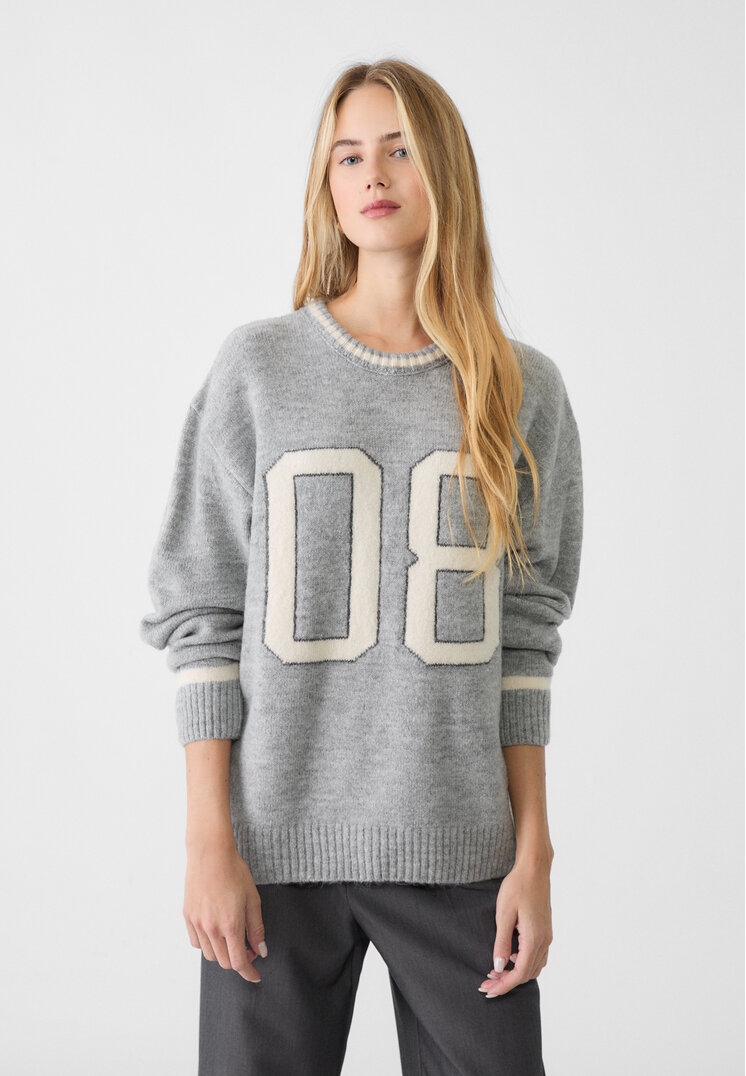 Stradivarius Pulover Din Tricot Cu Desen Gris Amestec Xs