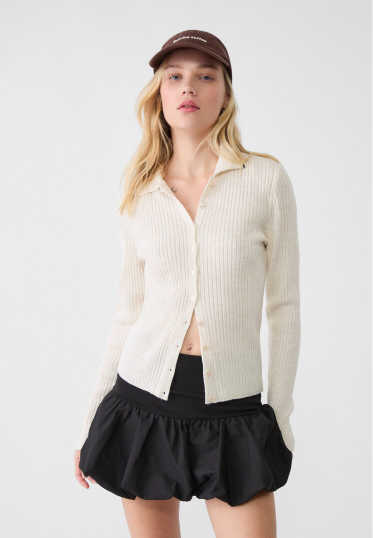 Stradivarius Jachetă Polo Din Tricot Cu Nasturi Vanilie S