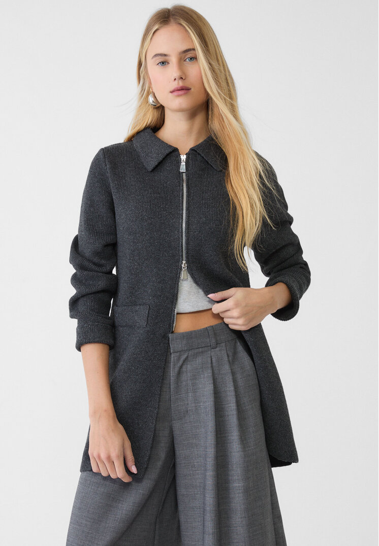 Stradivarius Jachetă Din Tricot Cu Fermoar Gri Închis M