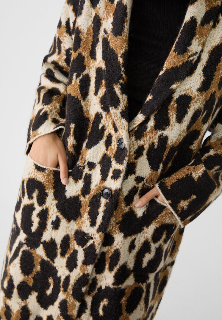Stradivarius Long leopard print knit cardigan  Pale camel M-L