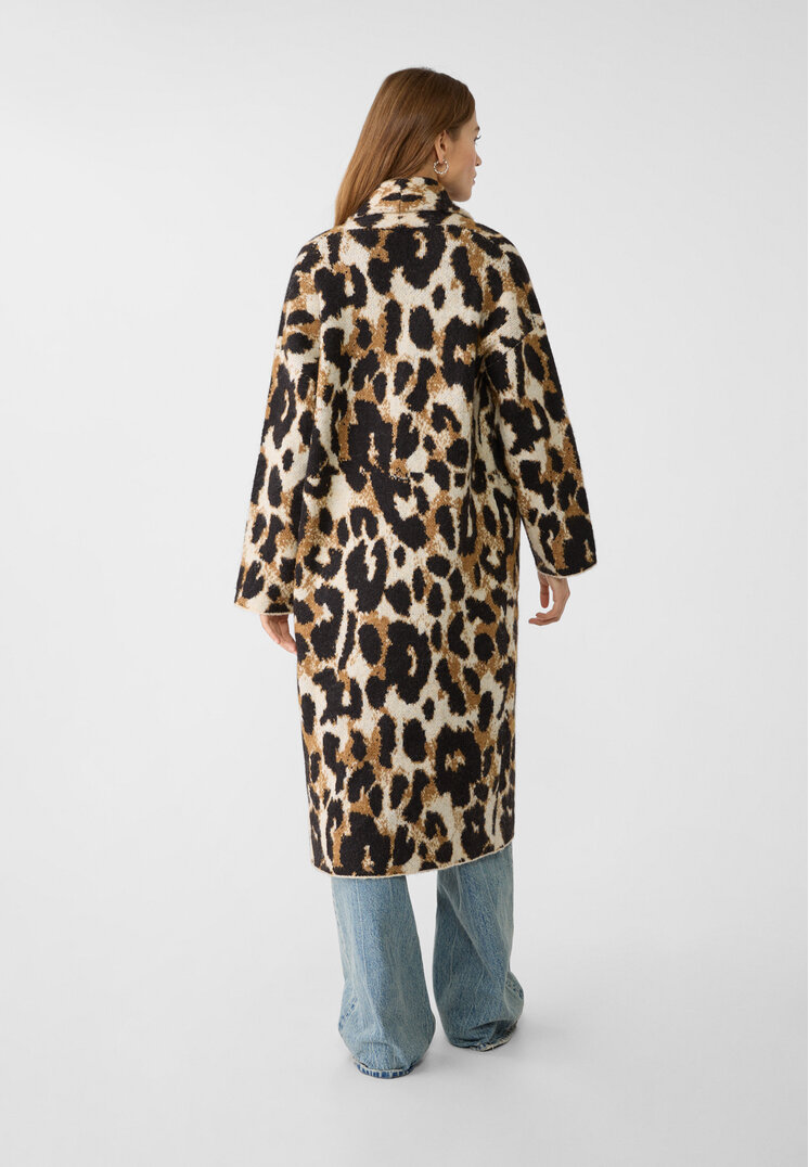 Stradivarius Long leopard print knit cardigan  Pale camel M-L