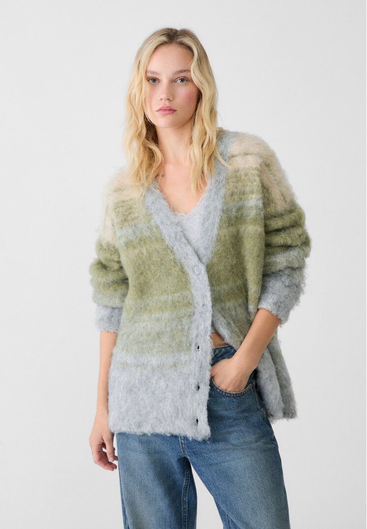 Stradivarius Jachetă Din Tricot Cu Nasturi Gris Amestec Xs-S