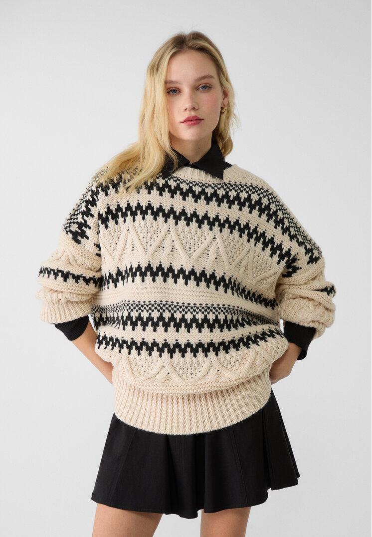 Stradivarius Pulover Oversize Din Tricot Cu Jacquard Piatră Xs-S