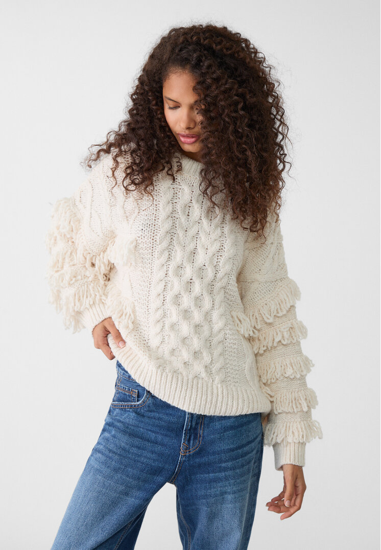 Stradivarius Pulover Din Tricot Cu Franjuri Piatră Xs