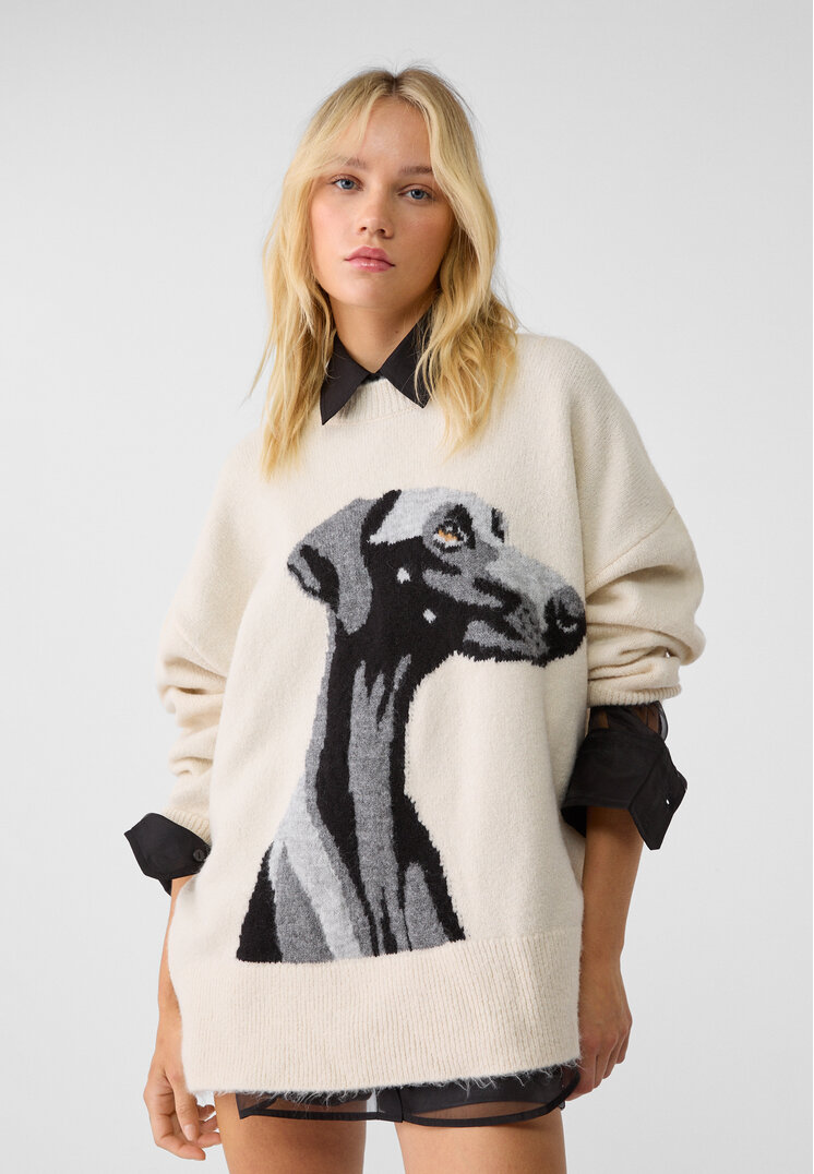 Stradivarius Pulover Oversize Din Tricot Cu Desen Piatră S