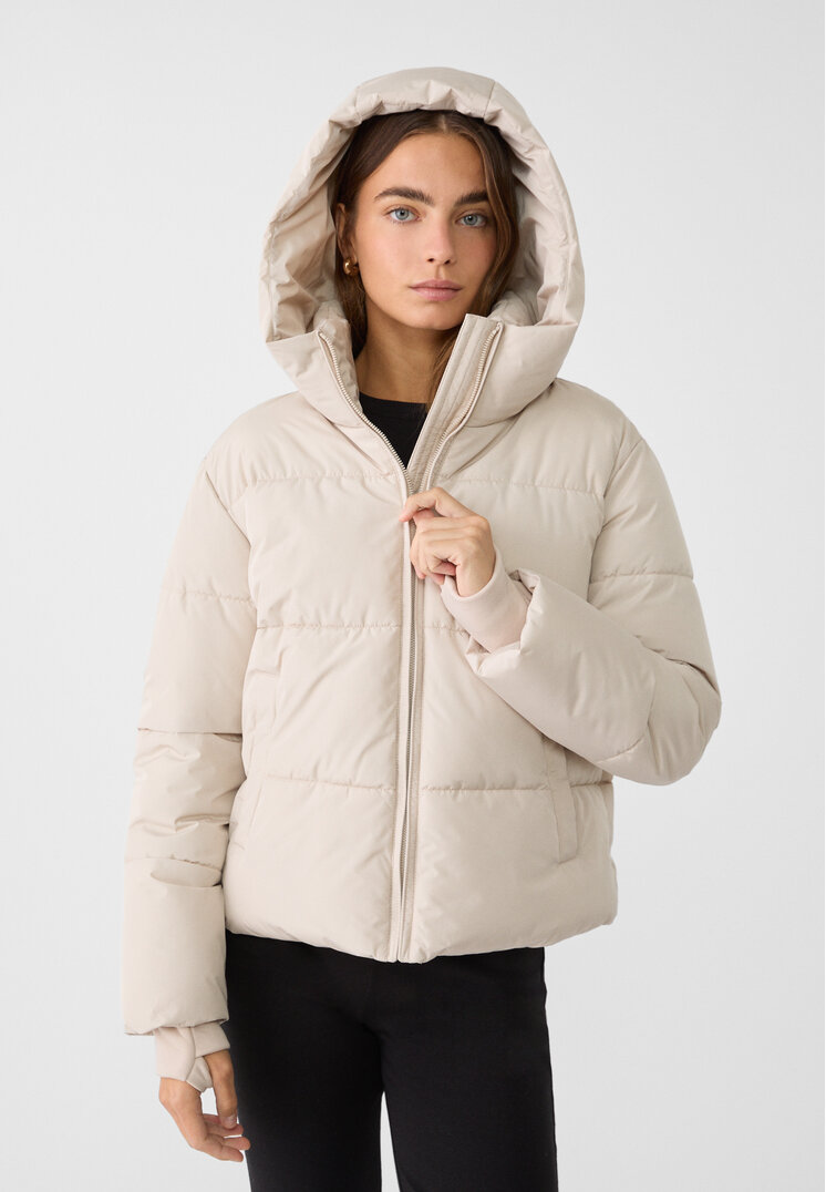 

Stradivarius Steppjacke mit Kapuze Steingrau XL